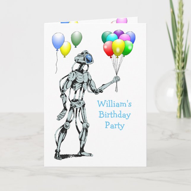 Carte La fête d'anniversaire du robot et des ballons (Devant)