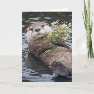 Carte La fête des mères Loutre flottante avec des fleurs