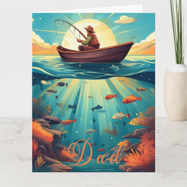Carte La Fête des Pères avec un thème de pêche (Devant)