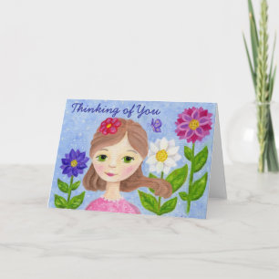Carte La fille de jardin d'agrément pensant à vous
