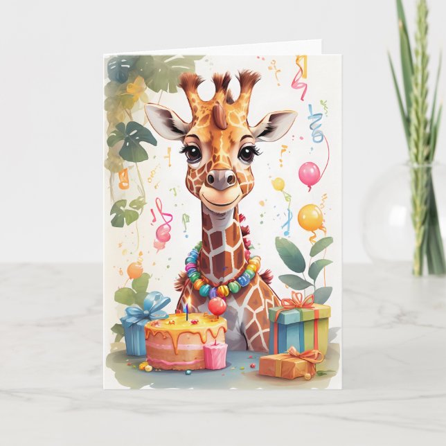 Carte La girafe mignonne avec beaucoup de cadeaux | Cart (Devant)