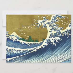 Carte La Grande Vague (Art Japonais Bleu et Or, Hokusai)