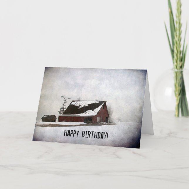 Carte La grange d'hiver, joyeux anniversaire ! (Devant)