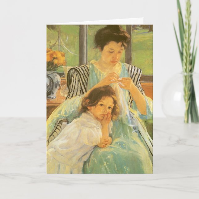 Carte La jeune mère de Cassatt coudre, Bonne fête des mè (Devant)