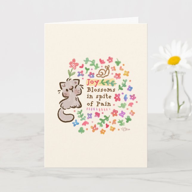 Carte La joie éclot malgré la douleur - Pebble le chaton (Petite plante)