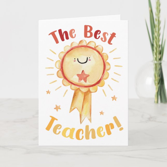 Carte La Meilleure Enseignante – Rosette de Récompense A (Devant)