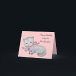 Carte La Petite Caricature de Birthday<br><div class="desc">Kids love this little kitten ! Graphique d'une literie et de maquettes adrillables avec conception de la côte et de l'amont. You can customize this design with text,  backround color,  and size. Original artwork by Magins Creations.</div>