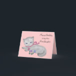 Carte La Petite Caricature de Birthday<br><div class="desc">Kids love this little kitten ! Graphique d'une literie et de maquettes adrillables avec conception de la côte et de l'amont. You can customize this design with text,  backround color,  and size. Original artwork by Magins Creations.</div>