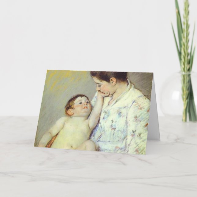 Carte La première caresse du bébé. c. 1890, Mary Cassatt (Devant)
