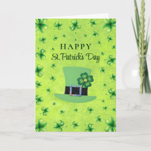 Carte La Saint-Patrick trèfle aquarelle sur fond vert
