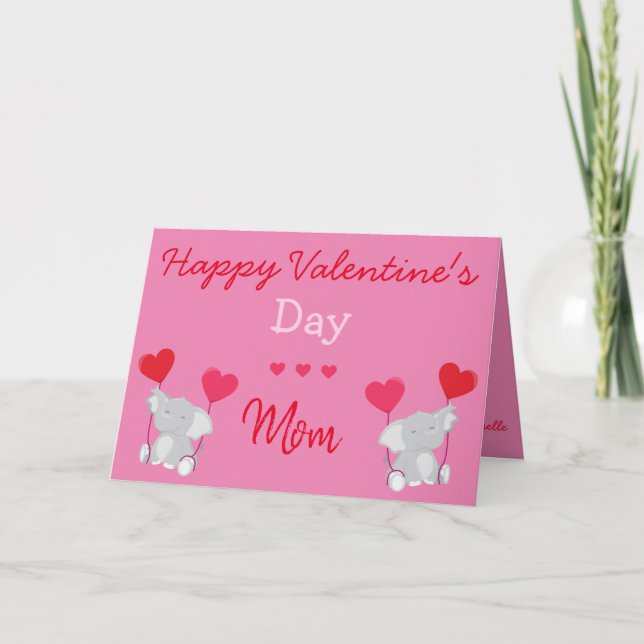 Carte La Saint Valentin à thème éléphant pour maman (Devant)