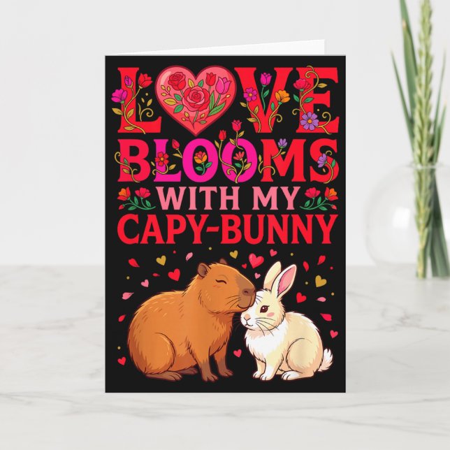 Carte La Saint-Valentin capybara lapin l'amour fleurit  (Devant)