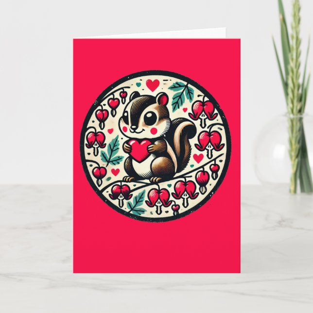 Carte La Saint-Valentin Chipmunk Cœurs Saignants Fleurs  (Devant)