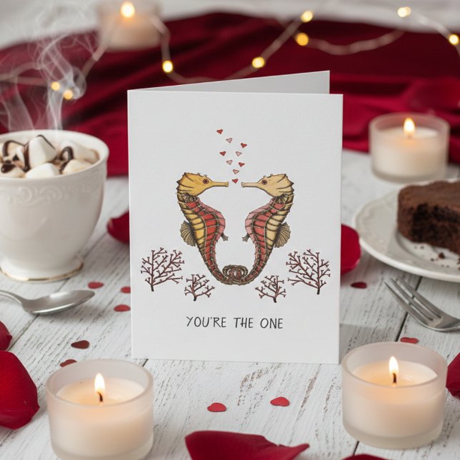 Carte La Saint-Valentin Hippocampe (Seahorse Valentine's Day Cards for Husband, Wife, Boyfriend, Girlfriend. Seahorse Heart Illustration)