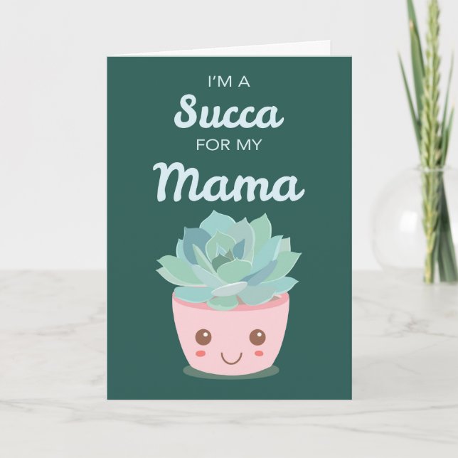 Carte La Saint-Valentin Ma Maman avec Succulente Kawaii (Devant)