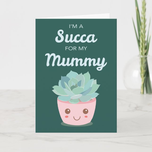 Carte La Saint-Valentin Ma Maman avec Succulente Kawaii (Devant)