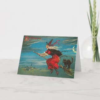 Carte La sorcière et le chat sur le Broomstick