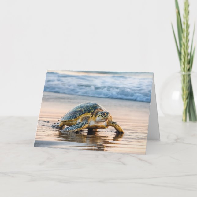 Carte La tortue de mer à pied une plage d'océan (Devant)