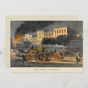 Carte La vie d'un pompier Vintage 1860s Lithograph