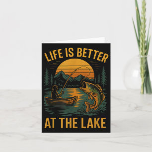 Carte La Vie Est Mieux Au Lac - Pêche Vintage Natur