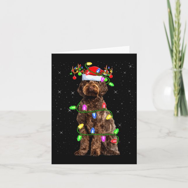 Carte Labradoodle Chien Éclairage Noël Santa Labradoodle (Devant)