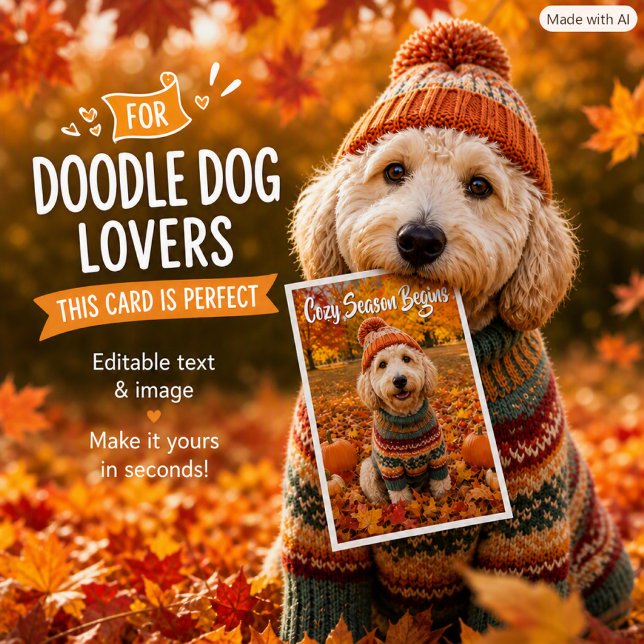 Carte Labradoodle Chien Feuilles d'Automne Conviviale Ca (Créateur téléchargé)
