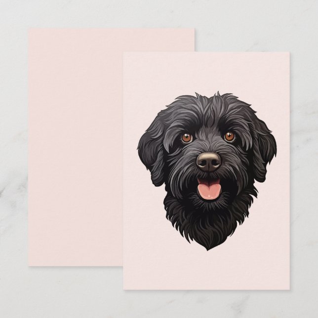 Carte Labradoodle Chien Noir (Devant / Derrière)