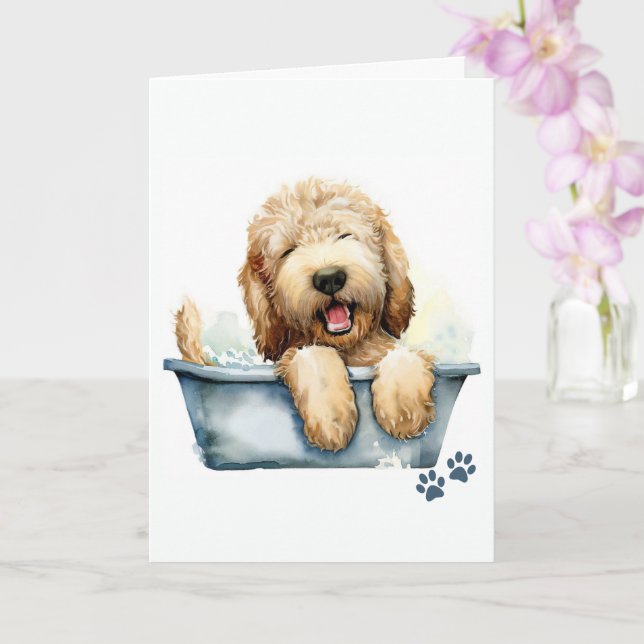 Carte Labradoodle Chien Salutation pliée (Orchidée)
