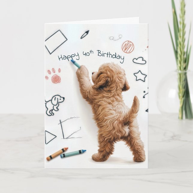 Carte Labradoodle Doodling pour 40e anniversaire (Devant)