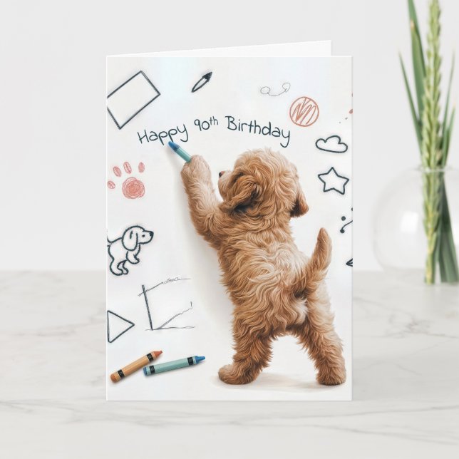 Carte Labradoodle Doodling pour 90e anniversaire (Devant)