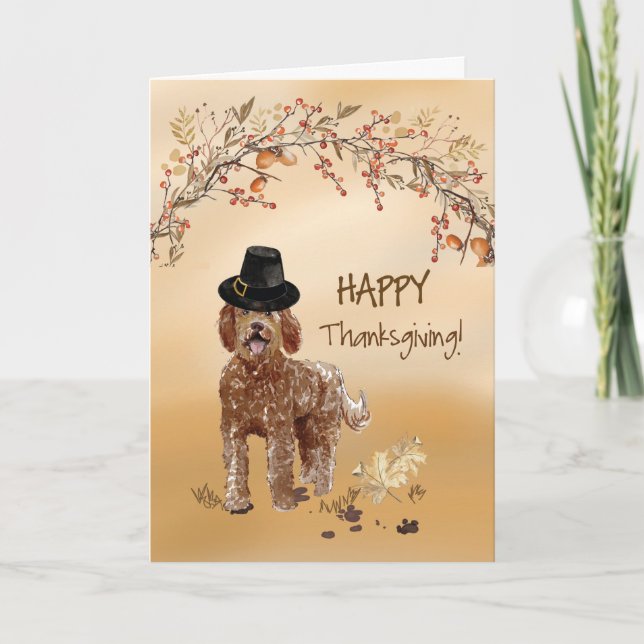 Carte Labradoodle Funny Pilgrim Casquette Thanksgiving (Devant)