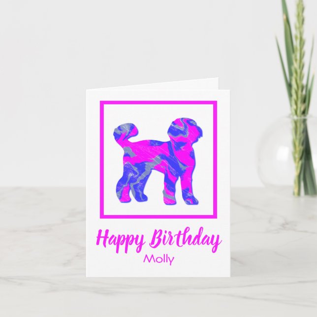 Carte Labradoodle rose Silhouette Chien drôle Anniversai (Devant)