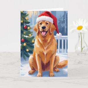 Carte Labrador chapeau de Père Noël Peinture de chien