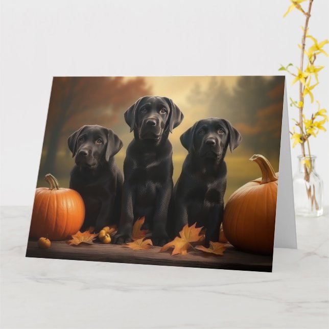 Carte Labrador chiot automne délice citrouille  (Fleur jaune)
