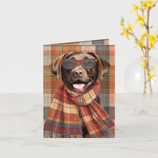 Carte Labrador chocolat chien automne carreaux monogramm