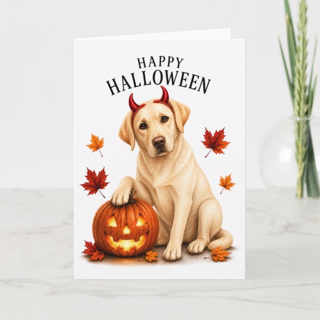 Carte Labrador Halloween Diable Chien (Devant)