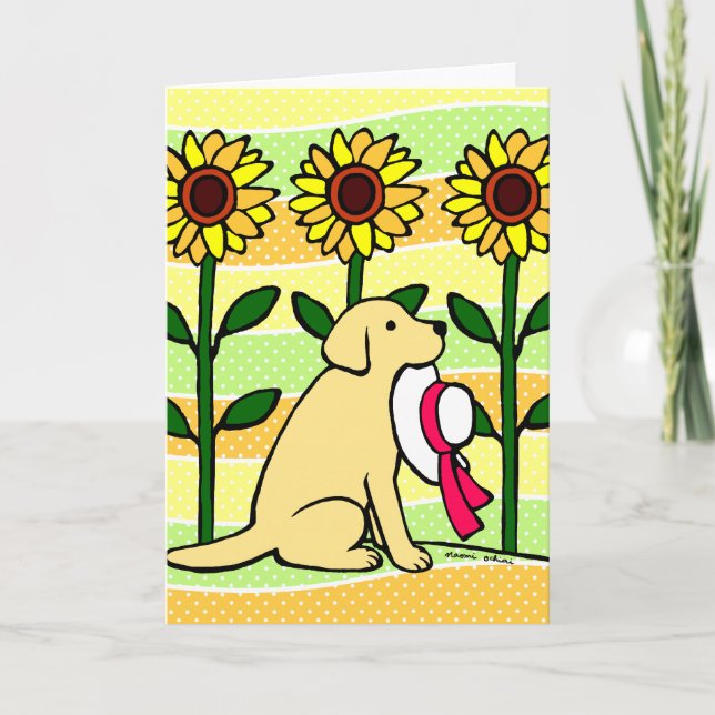 Carte Labrador Jaune d'été avec tournesol (Devant)