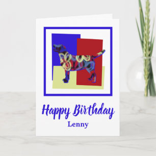 Carte Labrador Retriever Chien rouge bleu jaune Annivers