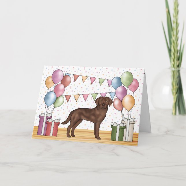 Carte Labrador Retriever Chocolat Anniversaire Coloré (Devant)