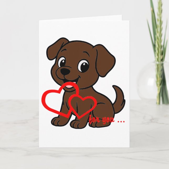 Carte Labrador Retriever Chocolat Saint-Valentin Dessin  (Devant)