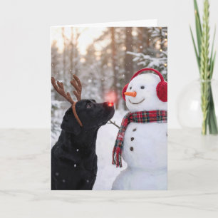 Carte Labrador Retriever noir de Noël avec Bonhomme de n