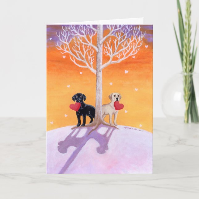 Carte Labradors d'hiver peignant la Saint-Valentin (Devant)