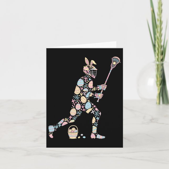 Carte Lacrosse Bunny Oeuf de Pâques Joueuse de Pâques Fe (Devant)