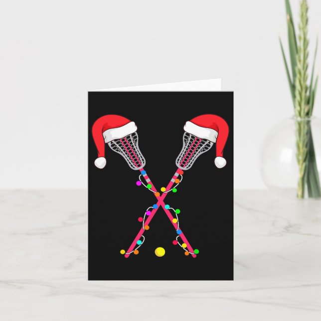 Carte Lacrosse Santa Hat Christmas Lights Funny Sport Xm (Devant)