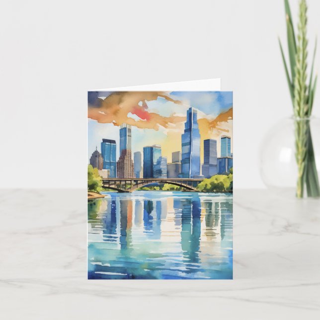 Carte Lady Bird Lake Austin Texas Aquarelle (Devant)