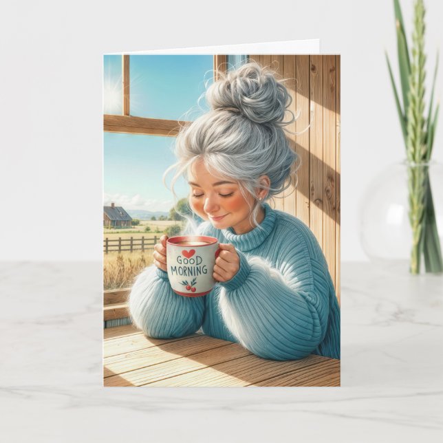 Carte Lady Boire du café Penser à vous (Devant)
