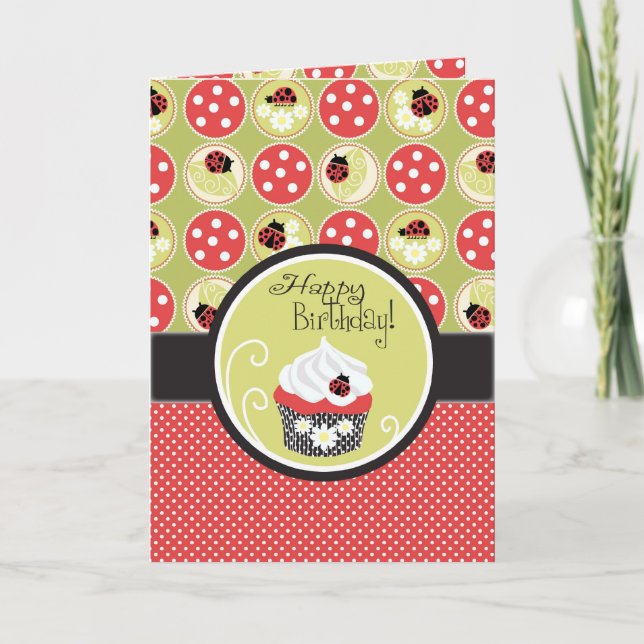 Carte Lady Bug & Cupcake Anniversaire (Devant)