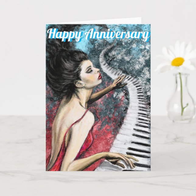 Carte Lady in Red Piano Music Anniversaire Card (Petite plante)