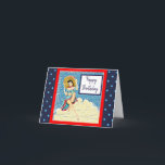 Carte Lady rétro pour lui ou son anniversaire neutre<br><div class="desc">Retro à la mode pinup ou fille vintage assise sur la carte d'anniversaire de la plage. Cette carte peut être pour les femmes ou les hommes. Joli style rétro années cinquante pour ajouter une touche de vintage à votre anniversaire. Adorable !</div>