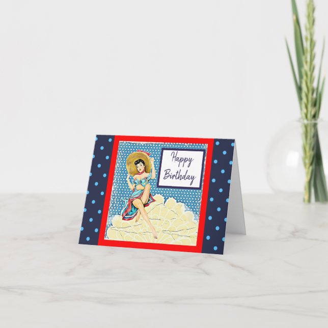 Carte Lady rétro pour lui ou son anniversaire neutre (Devant)